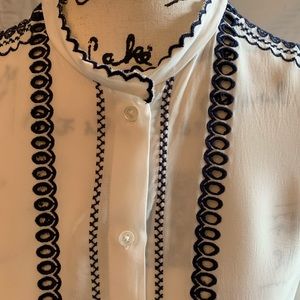 Reiss Siri embroidered details long sleeve white blouse